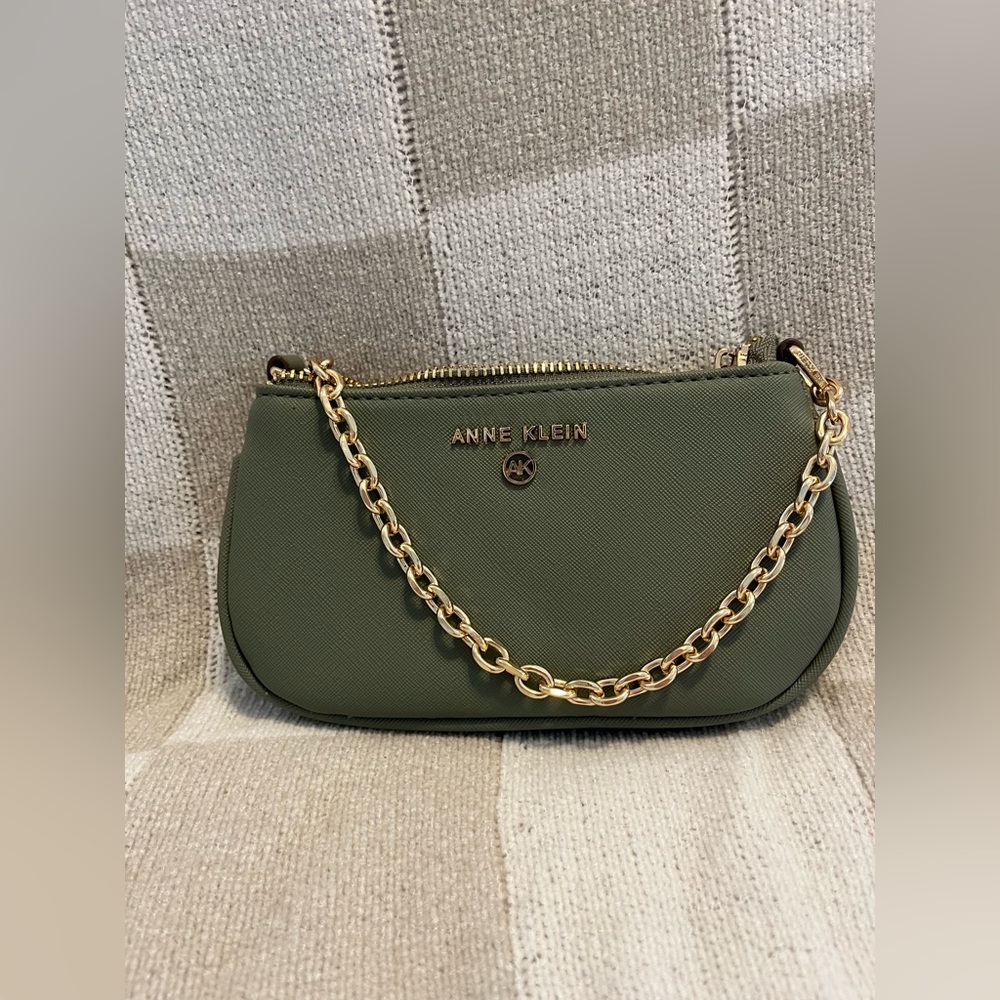Anne Klein Olive Green Clutch with Gold Chain